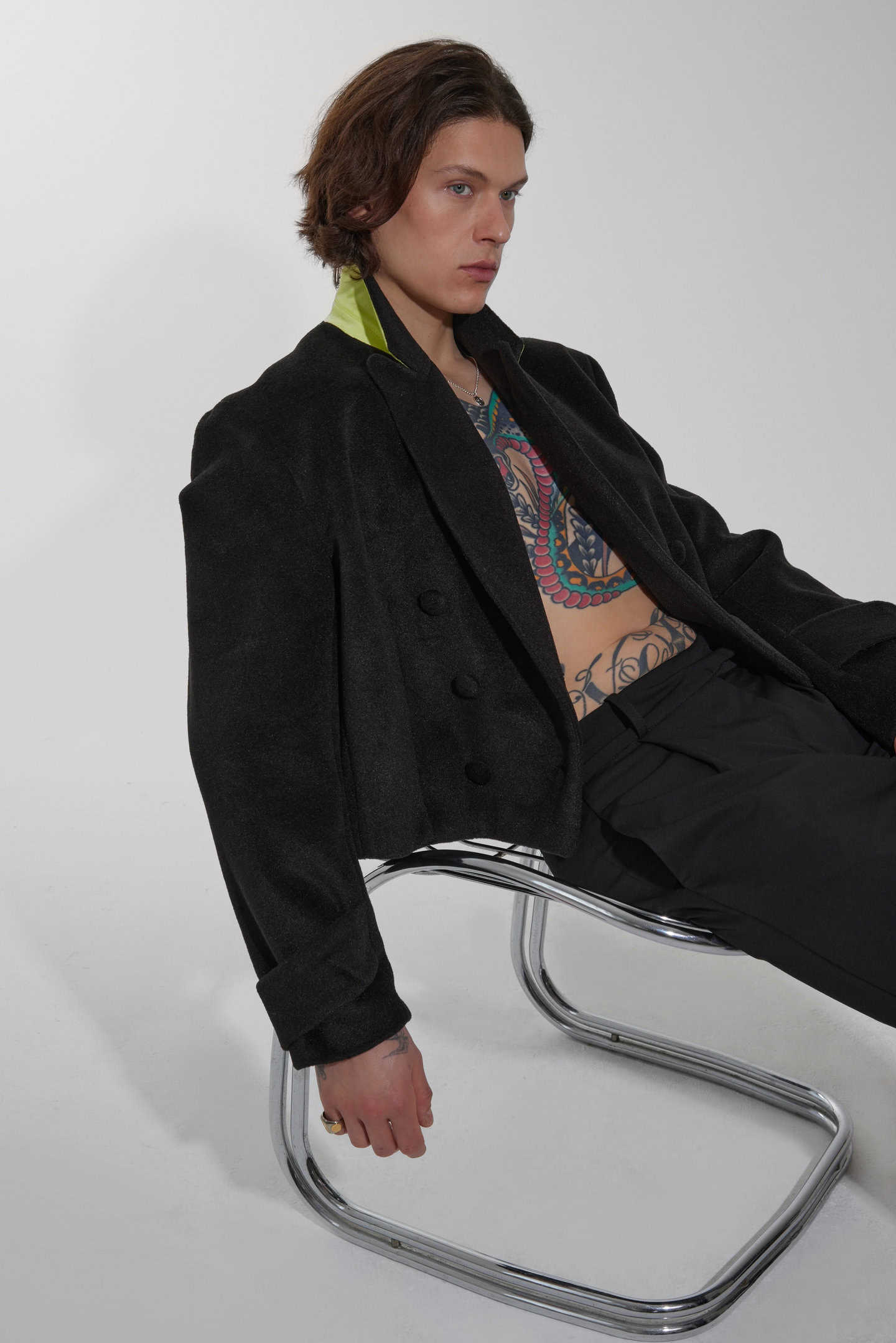 the evergreen jacket | Black Unisex Cropped Contrast Collar Blazer