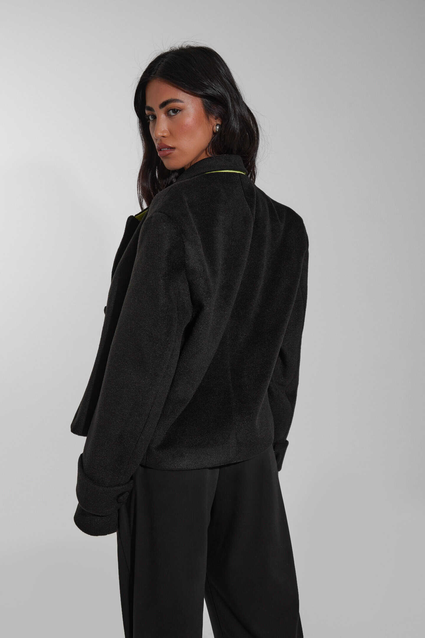 the evergreen jacket | Black Unisex Cropped Contrast Collar Blazer