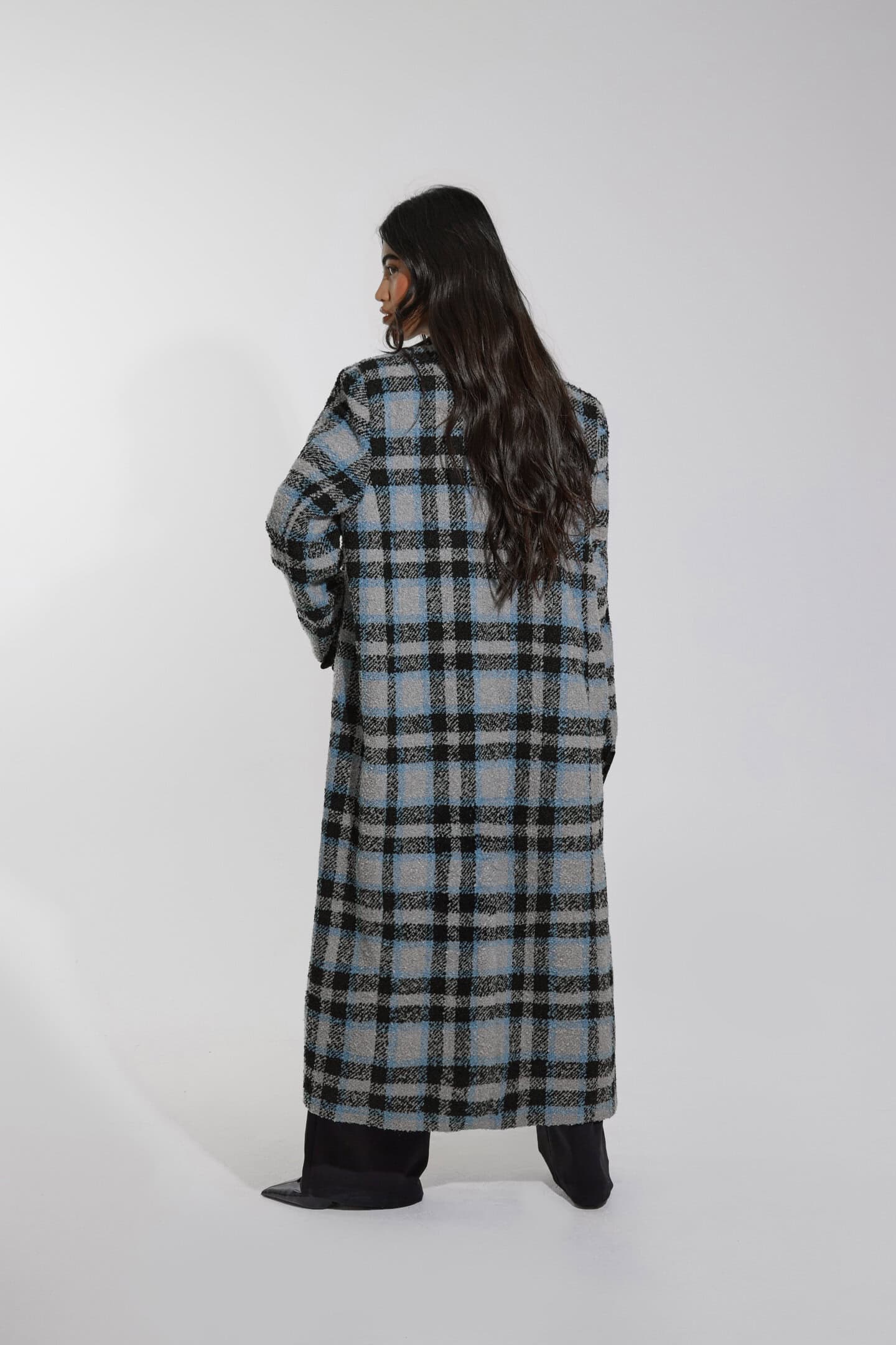 the harvest coat | Blue Check Print Oversized Longline Coat - The
