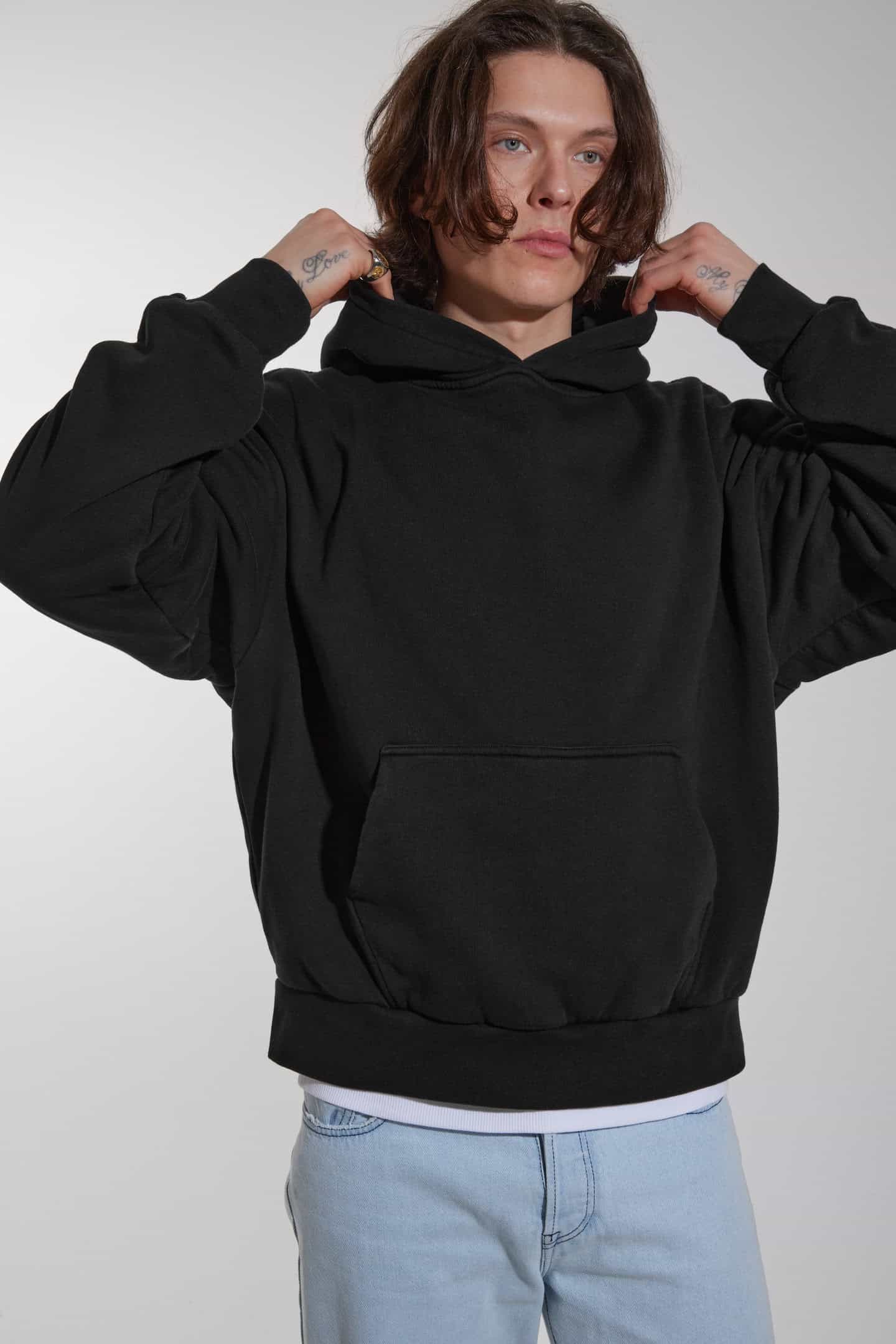 the steal hoodie | Black Unisex Loose Fit Basic Hoodie - The Sixth