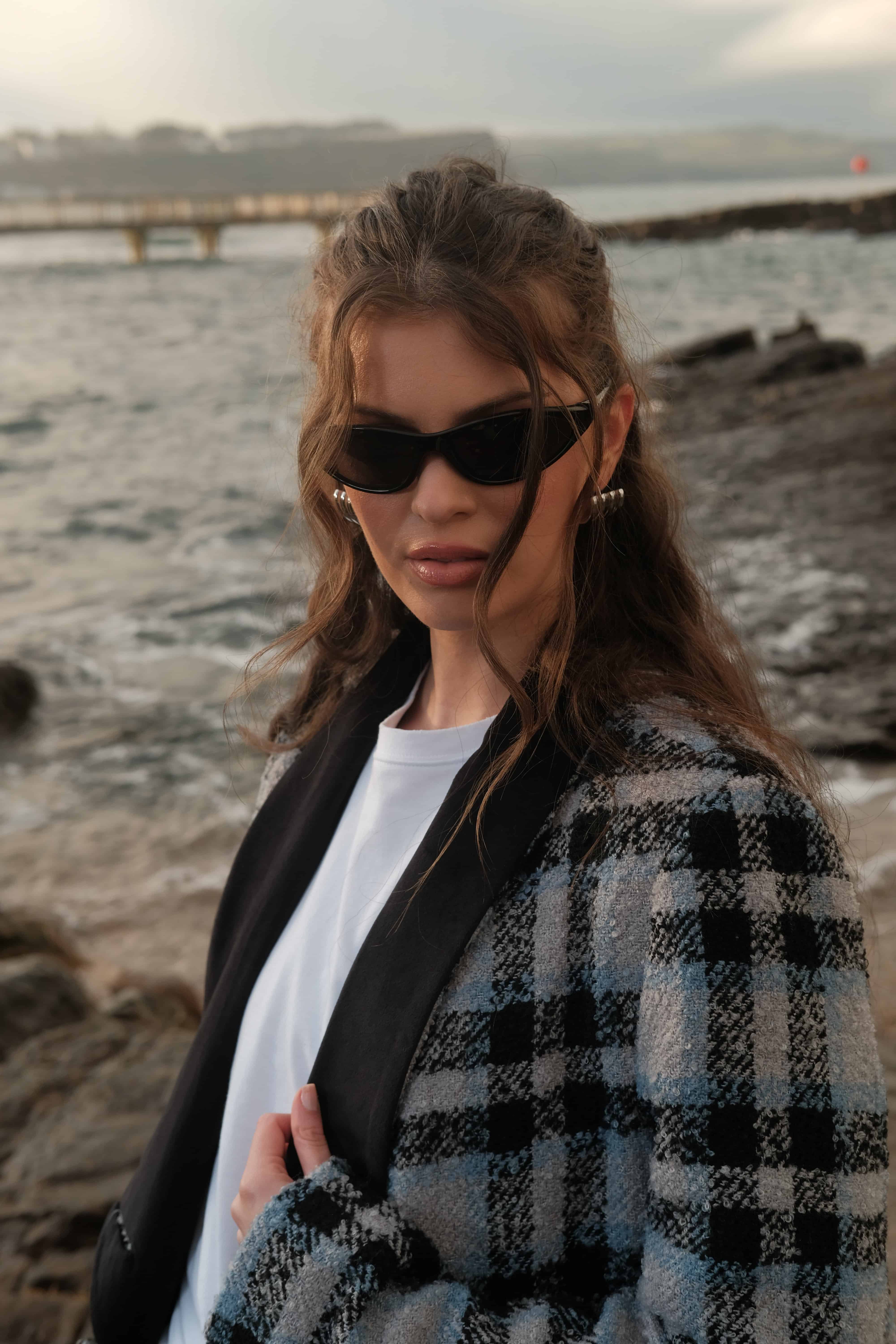 the harvest coat | Blue Check Print Oversized Longline Coat - The