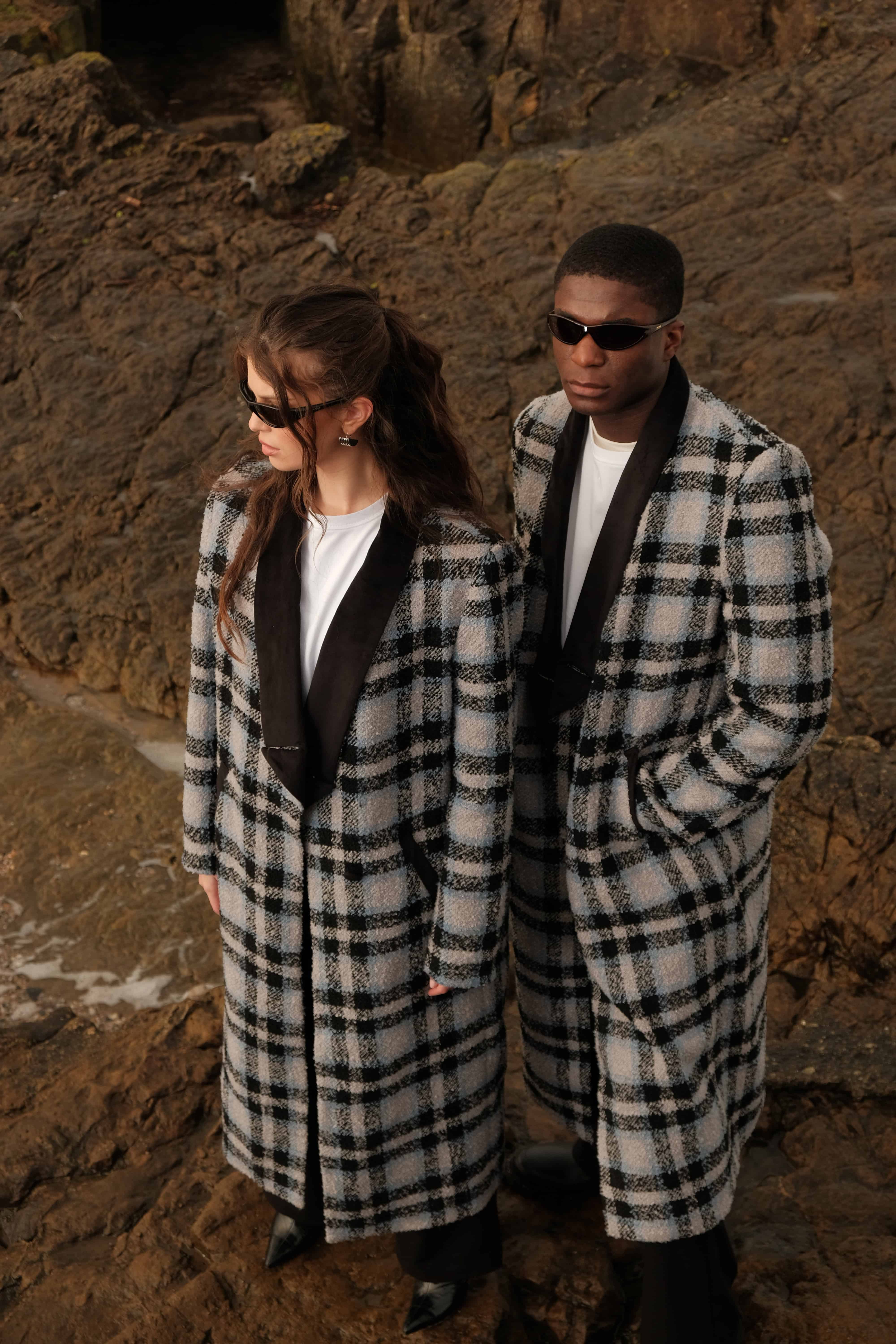 the harvest coat | Blue Check Print Oversized Longline Coat - The